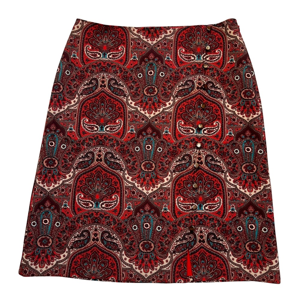 Talbots‎ Red Black Teal Paisley Boho Chic Artsy Eclectic Skirt NWT Size 8